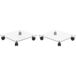 Pedane Su Ruote Per Piante 2pz Vetro Temperato 35x35cm Quadrato VidaXL