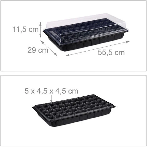 Relaxdays Mini Serra Da Interni 50 Piante, Con Coperchio, Mini Semenzaio, Da Balcone, Per Germinazione 5 X 55,5 Cm, Nero 4 Relaxdays Mini Serra Da Interni 50 Piante, Con Coperchio, Mini Semenzaio, Da Balcone, Per Germinazione 5 X 55,5 Cm, Nero - immagine 4