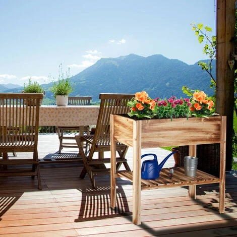 Relaxdays Fioriera In Legno, Scomparto, Aiuola A Cassetta Da Terrazza, Per Erbe Aromatiche, HLP 80x88x43,5cm, Fiammato 2 Relaxdays Fioriera In Legno, Scomparto, Aiuola A Cassetta Da Terrazza, Per Erbe Aromatiche, HLP 80x88x43,5cm, Fiammato - immagine 2