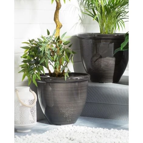 Vaso Da Fiori Rotondo Moderno In Colore Marrone Grigio 45 X 40 Cm Tesalia 2 Vaso Da Fiori Rotondo Moderno In Colore Marrone Grigio 45 X 40 Cm Tesalia - immagine 2