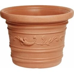 Vaso Tondo Festonato 50Cm In Resina Colore Terracotta Doppio Bordo