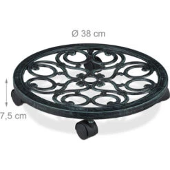 Relaxdays Carrello Portavasi Rotondo, Metallo, Sottovaso Da Interni Ed Esterni Antico Diametro 38 Cm, Per Vasi, Verde -Vendite VIDAXL 18239830 4