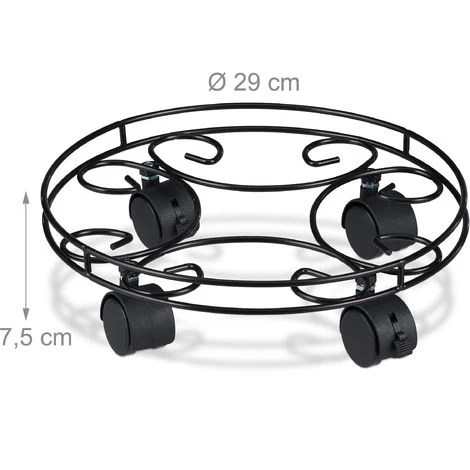 Relaxdays Carrello Portavasi, Set Da 2, Rotondo, Interni E Esterni, Con Freni, Sottovaso Per Vasi Ø 28 Cm, Metallo, Nero 4 Relaxdays Carrello Portavasi, Set Da 2, Rotondo, Interni E Esterni, Con Freni, Sottovaso Per Vasi Ø 28 Cm, Metallo, Nero - immagine 4