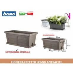 FIORIERA EFFETTO LEGNO CM.80X40X34h ANTRACITE