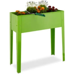 Relaxdays Aiuola Rialzata, Metallo, 4 Gambe, Fioriera, Vaso, Orto Da Giardino, H X L X P: 80,5 X 81,5 X 31 Cm, Verde