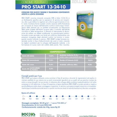 Bottos PRO START 13-24-10 Concime Prato NUOVE SEMINE TRASEMINE Da 4 KG 2 Bottos PRO START 13-24-10 Concime Prato NUOVE SEMINE TRASEMINE Da 4 KG - immagine 2