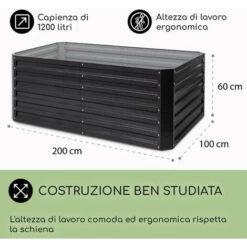 Blumfeldt Blum High Grow Straight, Fioriera Rialzata, 200x60x100cm, 1200l, Acciaio -Vendite VIDAXL 27717636 5