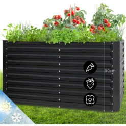 Blumfeldt Blum High Grow Straight, Aiuola Rialzata, 200x90x100cm, 1800l, Acciaio