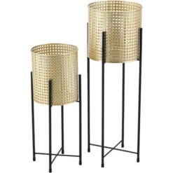 Set Di 2 Portavasi In Metallo Nero Supporto Di Design Per Piante In 2 Altezze Diverse Con Coprivaso In Color Oro -Vendite VIDAXL 27737309 3