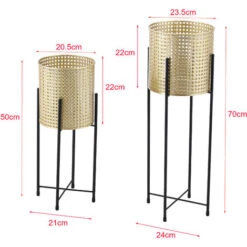 Set Di 2 Portavasi In Metallo Nero Supporto Di Design Per Piante In 2 Altezze Diverse Con Coprivaso In Color Oro -Vendite VIDAXL 27737309 4