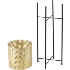 Set Di 2 Portavasi In Metallo Nero Supporto Di Design Per Piante In 2 Altezze Diverse Con Coprivaso In Color Oro -Vendite VIDAXL 27737309 5