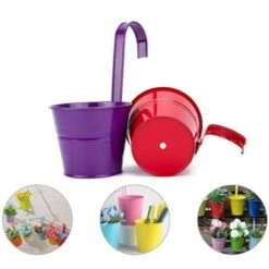 Set 10 Vasi Porta Fiori In Ferro 17x10x8 Con Foro Drenaggio E Gancio Rimovibile