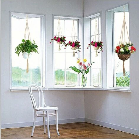 3 Pezzi Di Piante Sospese, Ganci Per Vasi Da Fiori In Iuta, Portapiante In Macramè Con Portachiavi Per La Decorazione Di Interni All'aperto 2 3 Pezzi Di Piante Sospese, Ganci Per Vasi Da Fiori In Iuta, Portapiante In Macramè Con Portachiavi Per La Decorazione Di Interni All'aperto - immagine 2