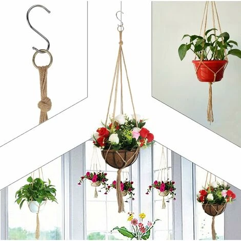 3 Pezzi Di Piante Sospese, Ganci Per Vasi Da Fiori In Iuta, Portapiante In Macramè Con Portachiavi Per La Decorazione Di Interni All'aperto 4 3 Pezzi Di Piante Sospese, Ganci Per Vasi Da Fiori In Iuta, Portapiante In Macramè Con Portachiavi Per La Decorazione Di Interni All'aperto - immagine 4