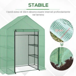Outsunny Serra Con Scaffali E Tetto A Spiovente In PE, 143x73x195cm -Vendite VIDAXL 28945695 5