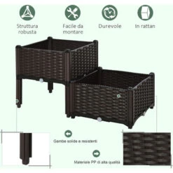 Outsunny Set 2 Pezzi Vasi Fioriera Rialzata Componibile In PP Effetto Rattan Marrone -Vendite VIDAXL 28945909 4