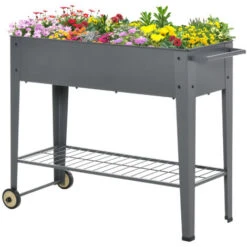 Outsunny Portapiante Fioriera Da Esterno In Metallo Con Mensola Ruote E Maniglia