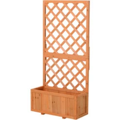 Outsunny Fioriera Da Esterno In Legno Con Spalliera A Griglia Per Rampicanti