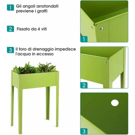 Fioriera Rialzata Da Giardino, Piantatore Aiuola A Cassetta, Vaso Fioriera Da Esterno Ed Interno, Verde (60x30x80cm) 4 Fioriera Rialzata Da Giardino, Piantatore Aiuola A Cassetta, Vaso Fioriera Da Esterno Ed Interno, Verde (60x30x80cm) - immagine 4