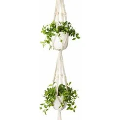 Macrame Plant Hanger 3 Tier Indoor Outdoor Hanging Plant Basket 177cm Corda Di Cotone Con Perline -Vendite VIDAXL 30853577 5