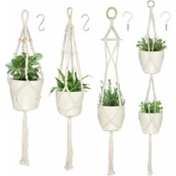 Pianta Sospesa, 4 Pezzi Vaso In Corda Di Cotone Porta Per Piante Da Appendere Decorazione Da Giardino Per Esterni Per Balcone Decorazione Da Giardino