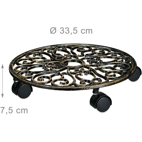 Relaxdays Carrello Portavasi Rotondo, Ø 33,5 Cm, Sottovaso In Metallo, 4 Ruote, Design Antico, Resistente, Bronzo 4 Relaxdays Carrello Portavasi Rotondo, Ø 33,5 Cm, Sottovaso In Metallo, 4 Ruote, Design Antico, Resistente, Bronzo - immagine 4