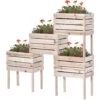 Outsunny Letto Per Orto Rialzato Con 4 Vasi Portapiante Da 50x30x60cm, Fioriera Da Esterno In Legno Colore Naturale