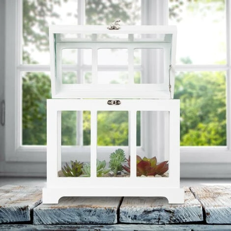 Relaxdays Set 2 Mini Serre Da Interni, Legno MDF E Vetro Temperato, 2 Dimensioni, Shabby Chic, Anche Decorative, Bianco 2 Relaxdays Set 2 Mini Serre Da Interni, Legno MDF E Vetro Temperato, 2 Dimensioni, Shabby Chic, Anche Decorative, Bianco - immagine 2