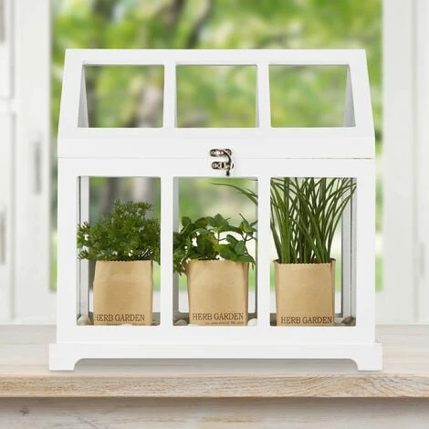 Relaxdays Set 2 Mini Serre Da Interni, Legno MDF E Vetro Temperato, 2 Dimensioni, Shabby Chic, Anche Decorative, Bianco 3 Relaxdays Set 2 Mini Serre Da Interni, Legno MDF E Vetro Temperato, 2 Dimensioni, Shabby Chic, Anche Decorative, Bianco - immagine 3