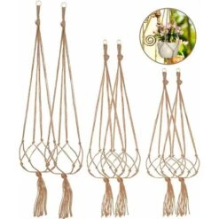 Set Di 6 Vasi Da Fiori In Macramè Di Cotone Per La Decorazione Della Parete