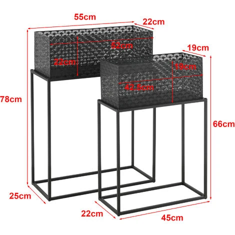 Set Di 2 Portavasi In Metallo Di Forma Rettangolare Supporto Per Piante Con Coprivaso In 2 Altezze E Misure Diverse - Nero 2 Set Di 2 Portavasi In Metallo Di Forma Rettangolare Supporto Per Piante Con Coprivaso In 2 Altezze E Misure Diverse - Nero - immagine 2