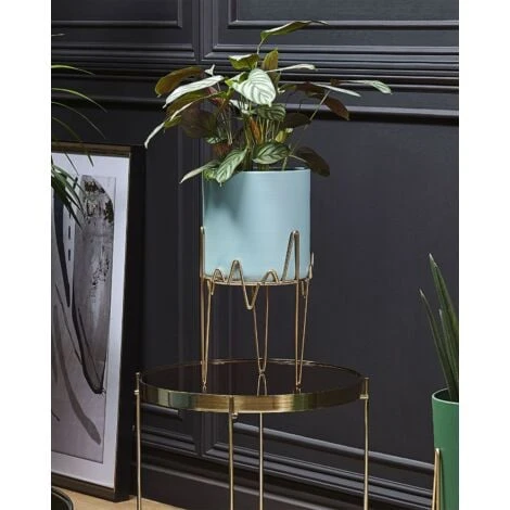 Vaso Per Fiori Moderno Con Piedistallo 19 X 19 X 39 Cm In Metallo Azzurro Kalandra 2 Vaso Per Fiori Moderno Con Piedistallo 19 X 19 X 39 Cm In Metallo Azzurro Kalandra - immagine 2