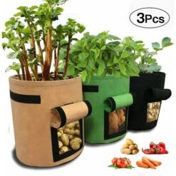SOEKAVIA Sacchi Per Coltivare Patate, 10 Litri, Sacchetti Per Piantare Con Manici E Tessuto Facile Da Aprire, Per Carote, Cipolle, Verdure, 3 Pezzi