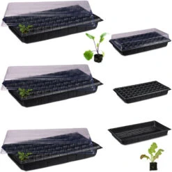 Relaxdays Semenzaio, Kit 3 Vaschette, Mini Serra Per Germinazione Su Balcone, Finestra, 50 Celle, HLP: 12x56x29 Cm, Nero