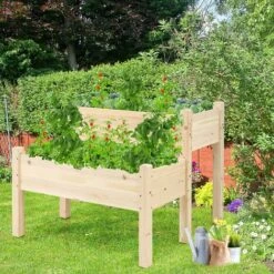 GOPLUS Orto Urbano Pensile Tavolo Porta Piante Per Giardino, Fioriera In Legno, Scomparto, Aiuola A Cassetta Da Balcone Per Erbe Aromatiche, 85 X 86 X 72,5 Cm, Naturale -Vendite VIDAXL 43538673 3