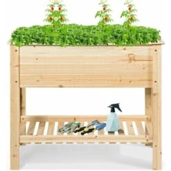 Orto Urbano Rialzato Per Piante, Fioriera In Legno, Aiuola Rialzata Letto Giardinaggio, Lettino Da Giardino Porta Piante Da Esterno, Con Un Ripiano Espandibile, Naturale (92 X 41 X 81 Cm)