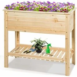 Orto Urbano Rialzato Per Piante, Fioriera In Legno, Aiuola Rialzata Letto Giardinaggio, Lettino Da Giardino Porta Piante Da Esterno, Con Un Ripiano Espandibile, Naturale (92 X 41 X 81 Cm) -Vendite VIDAXL 43548114 3