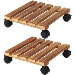 2 Pezzi Fioriera In Legno Naturale Mobile Per Piante, Supporto Per Vasi E Piante Rolling Con Bloccaggio Ruote Per Interni O Esterni,Quadrato 30 Cm -Vendite VIDAXL 46140922 5