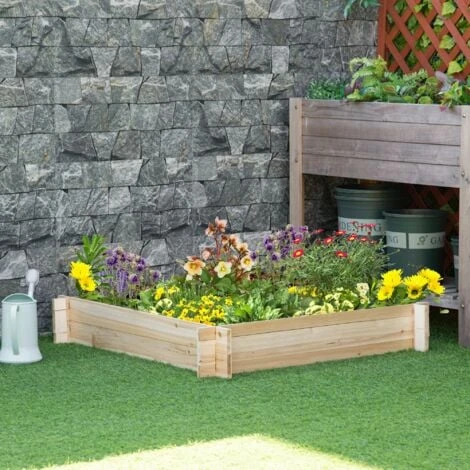 Outsunny Letto Per Orto E Giardino In Legno Di Abete, Montaggio Senza Viti, 100x100x16cm 2 Outsunny Letto Per Orto E Giardino In Legno Di Abete, Montaggio Senza Viti, 100x100x16cm - immagine 2