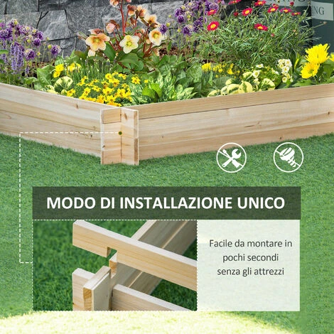Outsunny Letto Per Orto E Giardino In Legno Di Abete, Montaggio Senza Viti, 100x100x16cm 5 Outsunny Letto Per Orto E Giardino In Legno Di Abete, Montaggio Senza Viti, 100x100x16cm - immagine 5