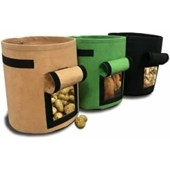 Sacchetti Per Piantare Patate, Pomodori E Altre Verdure, Tessuto In Pile Traspirante, Fioriera Con Patta, Chiusura In Velcro E Manico, 3 Pezzi, Giardino, Kaki -Vendite VIDAXL 52017643 3