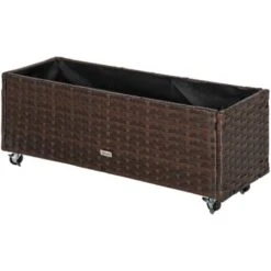 Outsunny Fioriera Rialzata In Rattan Sintetico Con 4 Ruote Bloccabili, 94.5x31x36cm Grigio