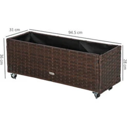 Outsunny Fioriera Rialzata In Rattan Sintetico Con 4 Ruote Bloccabili, 94.5x31x36cm Grigio -Vendite VIDAXL 53540713 3