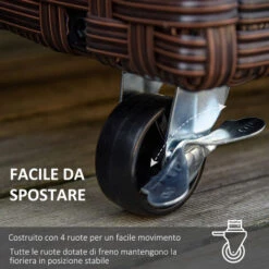 Outsunny Fioriera Rialzata In Rattan Sintetico Con 4 Ruote Bloccabili, 94.5x31x36cm Grigio -Vendite VIDAXL 53540713 5