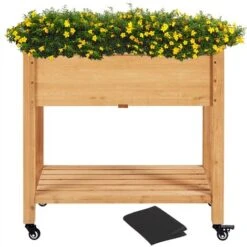 Yaheetech Fioriera/Aiuola Rialzata Da Esterno Balcone Orto Letto Rialzato Da Giardino Per Piante In Legno Abete Naturale Con Ruote Ripiano 87 X 47 X 83,5 Cm