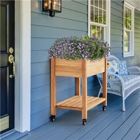 Yaheetech Fioriera/Aiuola Rialzata Da Esterno Balcone Orto Letto Rialzato Da Giardino Per Piante In Legno Abete Naturale Con Ruote Ripiano 87 X 47 X 83,5 Cm 5 Yaheetech Fioriera/Aiuola Rialzata Da Esterno Balcone Orto Letto Rialzato Da Giardino Per Piante In Legno Abete Naturale Con Ruote Ripiano 87 X 47 X 83,5 Cm - immagine 5