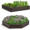COSTWAY Fioriera Rialzata Da Esterno 123 X 123 Cm, Cancello Flessibile Per Giardino, Ideale Per Fiori, Verdure, Erbe Aromatiche, Marrone