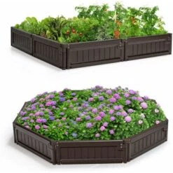 COSTWAY Fioriera Rialzata Da Esterno 123 X 123 Cm, Cancello Flessibile Per Giardino, Ideale Per Fiori, Verdure, Erbe Aromatiche, Marrone