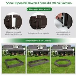 COSTWAY Fioriera Rialzata Da Esterno 123 X 123 Cm, Cancello Flessibile Per Giardino, Ideale Per Fiori, Verdure, Erbe Aromatiche, Marrone -Vendite VIDAXL 58192027 3