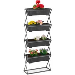 Relaxdays Fioriera Verticale Con 4 Vasi Rialzati Per Piante, HLP: 126 X 51 X 21 Cm, Giardino, Balcone E Terrazza, Grigio